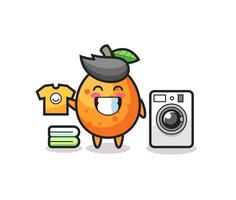 Mascot cartoon of kumquat with washing machine vector