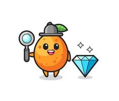 Illustration of kumquat character with a diamond vector