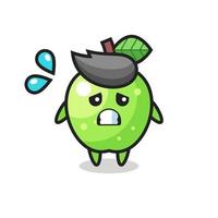 Personaje de mascota de manzana verde con gesto de miedo vector