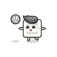 personaje de dibujos animados de interruptor de luz está jugando voleibol vector