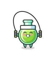 lab beakers character cartoon with skipping rope vector