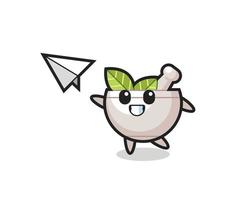 herbal bowl cartoon character throwing paper airplane vector