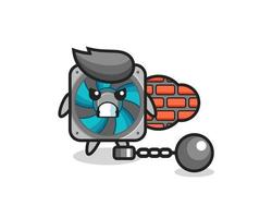 Character mascot of computer fan as a prisoner vector