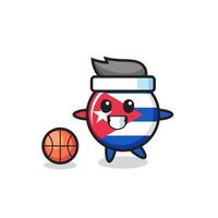 Illustration of cuba flag badge cartoon is playing basketball vector