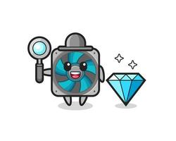 Ilustración del personaje del ventilador de la computadora con un diamante vector