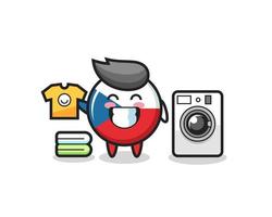mascota, caricatura, de, bandera checa, insignia, con, lavadora vector