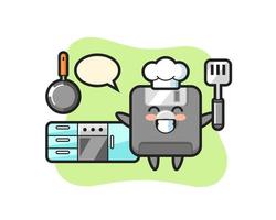 ilustración de personaje de disquete mientras un chef está cocinando vector