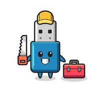 Illustration of flash drive usb character as a woodworker vector