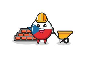 Cartoon character of czech flag badge as a builder vector