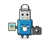 Character Illustration of flash drive usb as a photographer vector