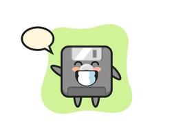 floppy disk cartoon character doing wave hand gesture vector