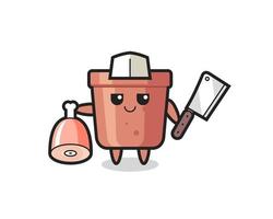 Illustration of flowerpot character as a butcher vector