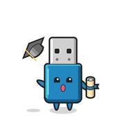 Illustration of flash drive usb cartoon throwing the hat at graduation vector