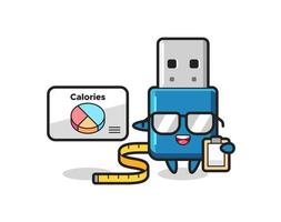 Ilustración de la mascota de la unidad flash USB como dietista vector