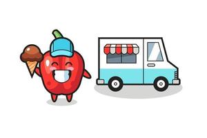 caricatura de mascota de pimiento rojo con camión de helados vector