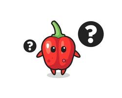 Ilustración de dibujos animados de pimiento rojo con el signo de interrogación vector