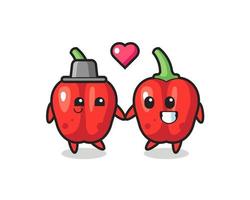 red bell pepper cartoon character couple with fall in love gesture vector