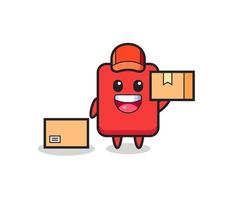 Ilustración de mascota de tarjeta roja como mensajero. vector