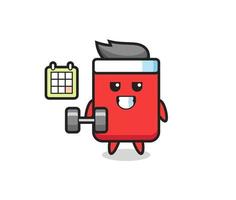 red card mascot cartoon doing fitness with dumbbell vector