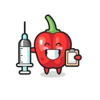 Ilustración de mascota de pimiento rojo como médico vector