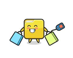 folder mascot cartoon holding a shopping bag vector