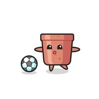 Illustration of flowerpot cartoon is playing soccer vector