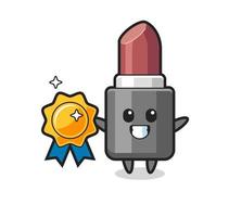 lipstick mascot illustration holding a golden badge vector