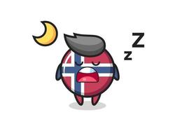 ilustración de personaje de insignia de bandera de noruega durmiendo por la noche vector