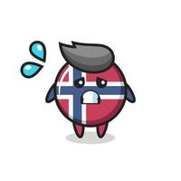 Personaje de mascota de insignia de bandera de Noruega con gesto de miedo vector