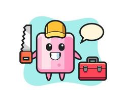 Illustration of marshmallow character as a woodworker vector