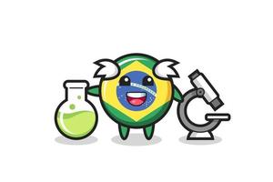 Personaje de mascota de la insignia de la bandera de Brasil como científico vector