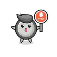 button cell character illustration holding a stop sign vector