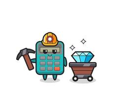 Character Illustration of calculator as a miner vector