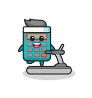 calculator cartoon character walking on the treadmill vector