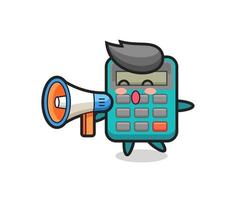 calculator character illustration holding a megaphone vector