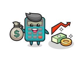 calculator illustration cartoon holding money sack vector