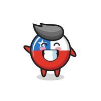 personaje de dibujos animados de la insignia de la bandera de chile haciendo gesto de mano de onda vector