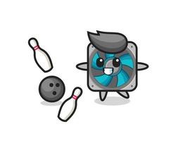 Character cartoon of computer fan is playing bowling vector