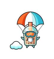 bubble tea mascot cartoon is skydiving with happy gesture vector