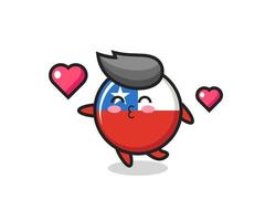 Dibujos animados de carácter de insignia de bandera de Chile con gesto de besos vector