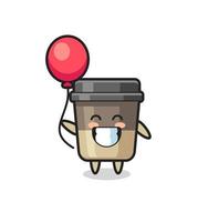 coffee cup mascot illustration is playing balloon vector