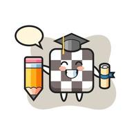 chess board illustration cartoon is graduation with a giant pencil vector