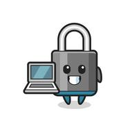 Mascot Illustration of padlock with a laptop vector