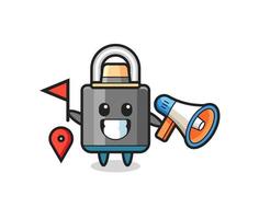 Character cartoon of padlock as a tour guide vector