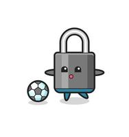 Illustration of padlock cartoon is playing soccer vector