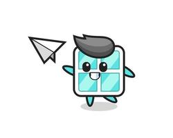 window cartoon character throwing paper airplane vector