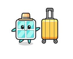 window cartoon illustration with luggage on vacation vector