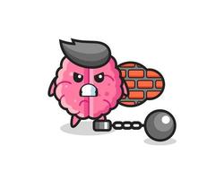 Character mascot of brain as a prisoner vector