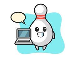Mascot Illustration of bowling pin with a laptop vector