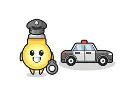Cartoon mascot of light bulb as a police vector